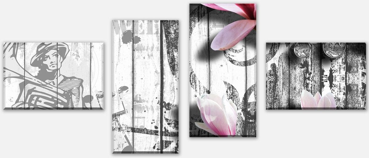 Leinwandbild Mehrteiler Musik Style Blüten Rosa M0547 Leinwandbild Mehrteiler Musik Style Blüten Rosa M0547