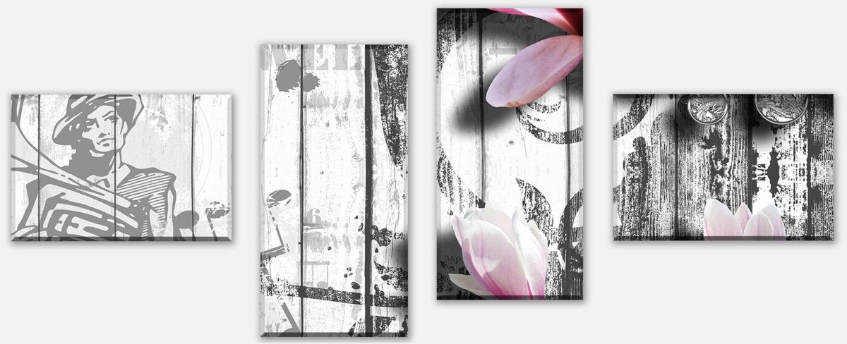 Leinwandbild Mehrteiler Musik Style Blüten Rosa M0547 Leinwandbild Mehrteiler Musik Style Blüten Rosa M0547