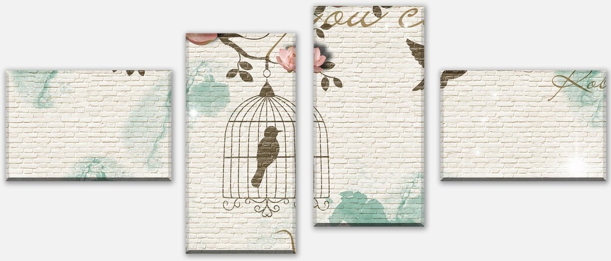 Leinwandbild Mehrteiler Klinker hell Vintage Vogel M0550 Leinwandbild Mehrteiler Klinker hell Vintage Vogel M0550