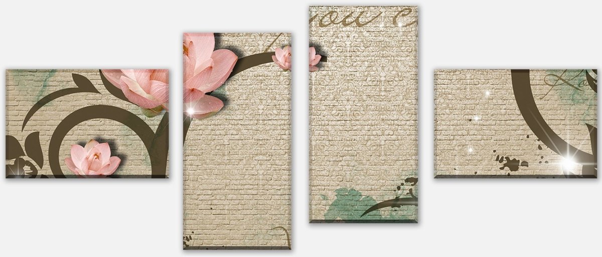 Leinwandbild Mehrteiler Klinker hell Vintage Blüten M0551 Leinwandbild Mehrteiler Klinker hell Vintage Blüten M0551