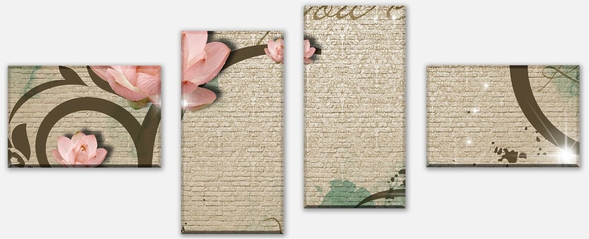 Leinwandbild Mehrteiler Klinker hell Vintage Blüten M0551 Leinwandbild Mehrteiler Klinker hell Vintage Blüten M0551
