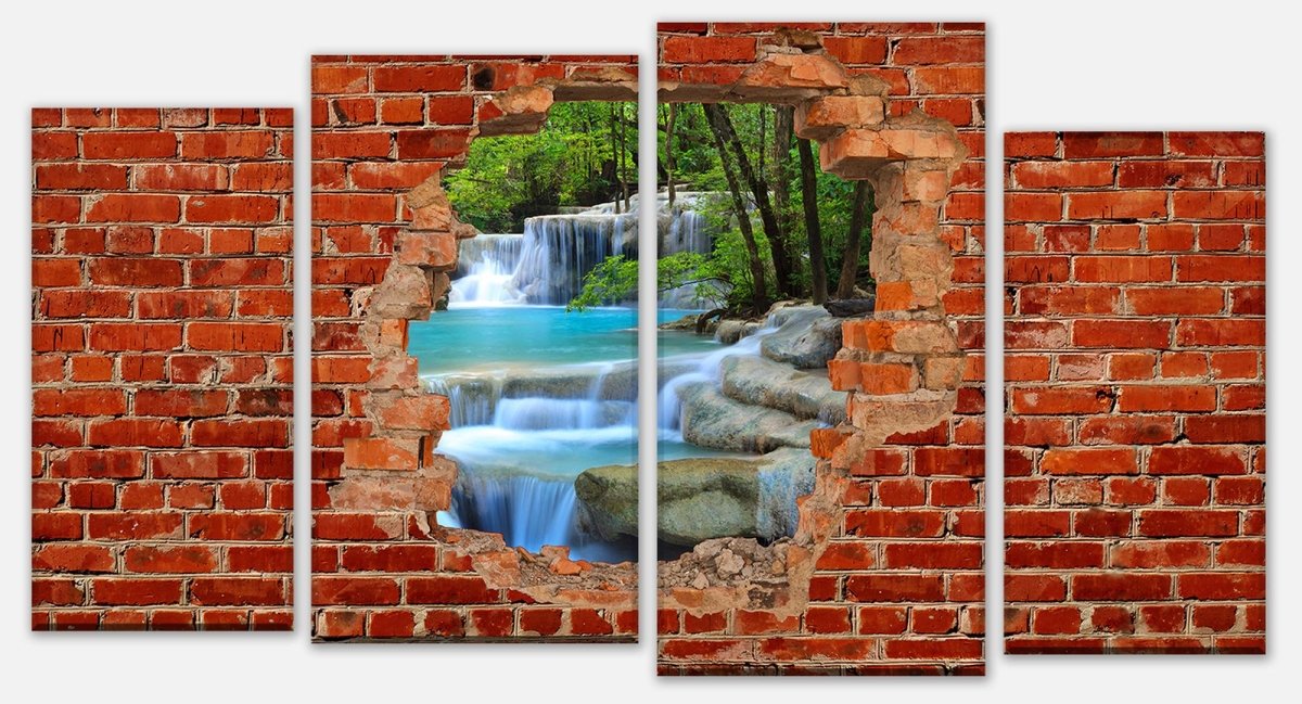 Leinwandbild Mehrteiler Wasserfall im Wald - Roter Backstein M0618 Leinwandbild Mehrteiler Wasserfall im Wald - Roter Backstein M0618