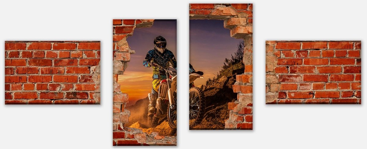Leinwandbild Mehrteiler Extreme Biker - Roter Backstein M0620 Leinwandbild Mehrteiler Extreme Biker - Roter Backstein M0620