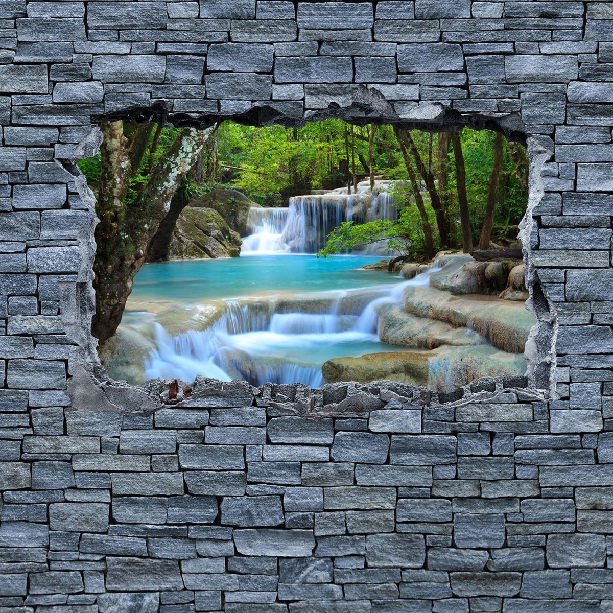 Beistelltisch 3D Erawan Wasserfall im Thailand - Steinmauer M0627 entdecken - Bild 2 Beistelltisch 3D Erawan Wasserfall im Thailand - Steinmauer M0627 entdecken - Bild 2