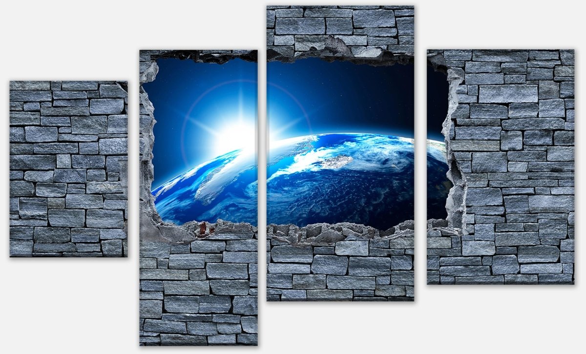 Leinwandbild Mehrteiler 3D Sunrise Earth Space - Steinmauer M0631 Leinwandbild Mehrteiler 3D Sunrise Earth Space - Steinmauer M0631