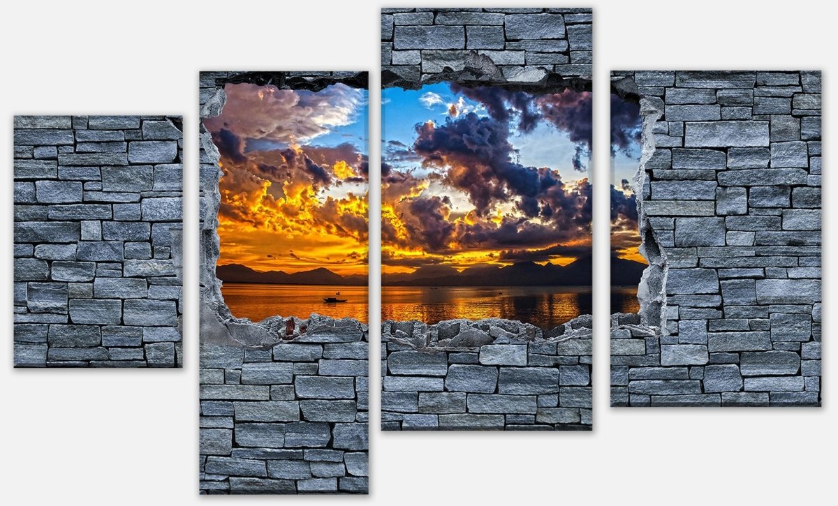 Leinwandbild Mehrteiler 3D Sonnenuntergang - grobe Steinmauer M0639 Leinwandbild Mehrteiler 3D Sonnenuntergang - grobe Steinmauer M0639