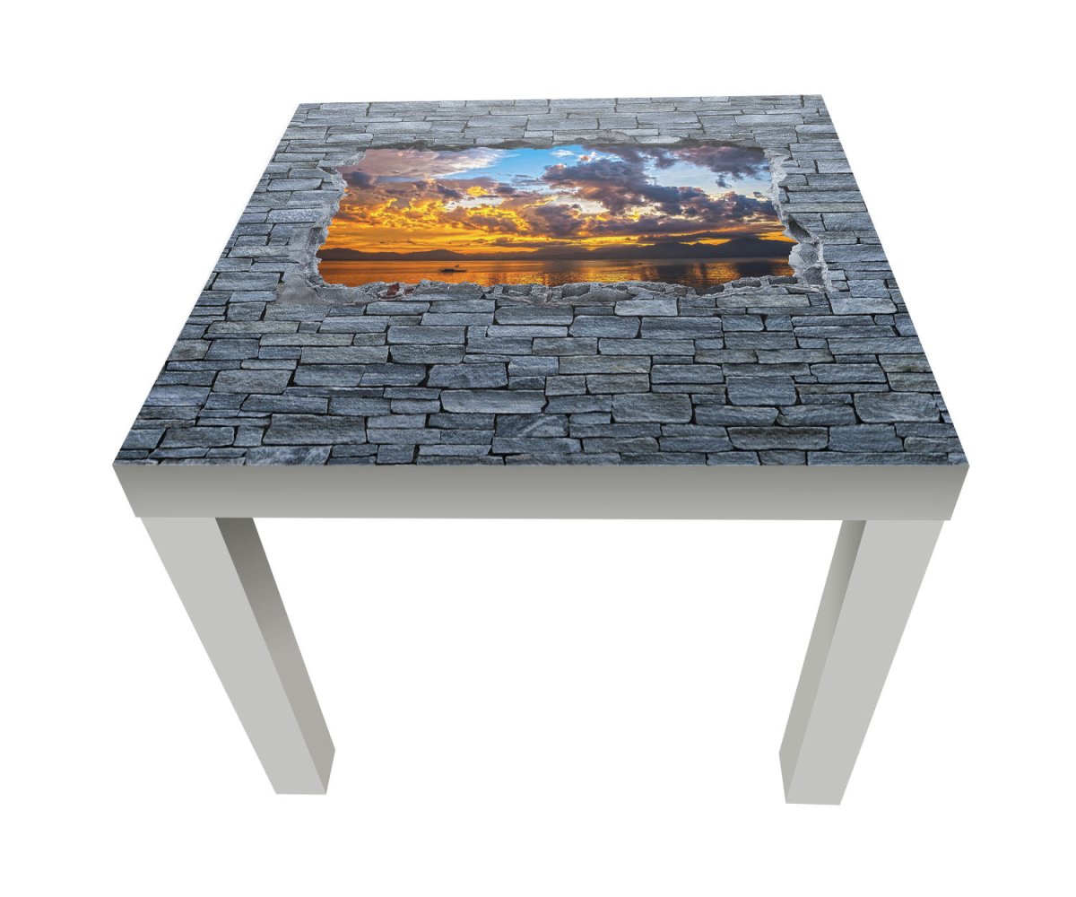 Beistelltisch 3D Sonnenuntergang - grobe Steinmauer M0639 entdecken - Bild 1