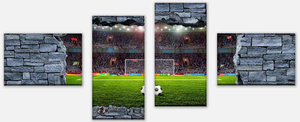 Leinwandbild Mehrteiler 3D Fußballfeld - grobe Steinmauer M0640 Leinwandbild Mehrteiler 3D Fußballfeld - grobe Steinmauer M0640