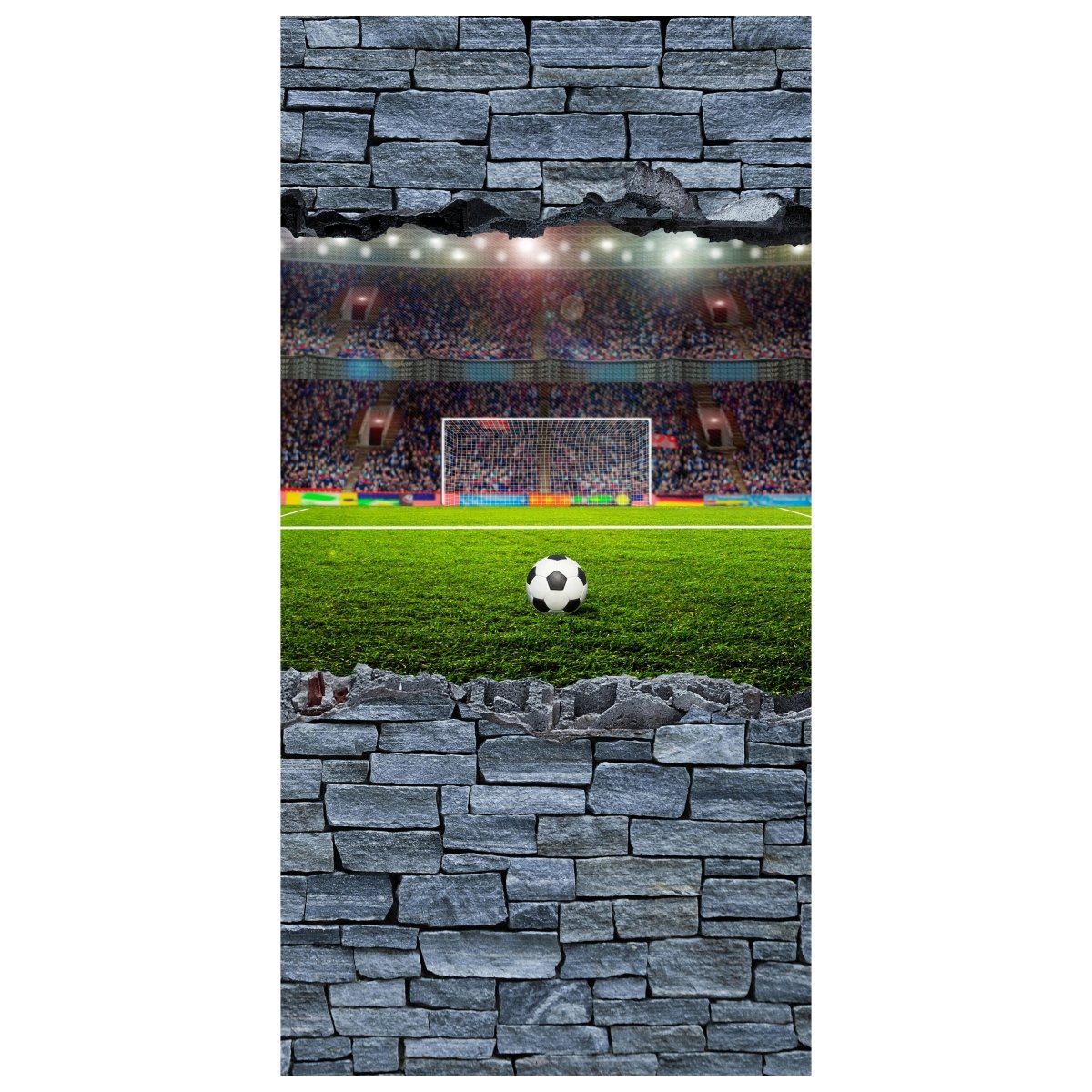 Türtapete 3D Fußballfeld - grobe Steinmauer M0640 - Bild 2