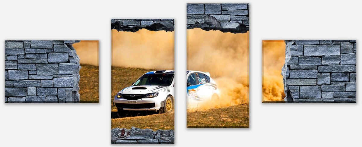 Leinwandbild Mehrteiler 3D Rallye Auto - grobe Steinmauer M0641 Leinwandbild Mehrteiler 3D Rallye Auto - grobe Steinmauer M0641