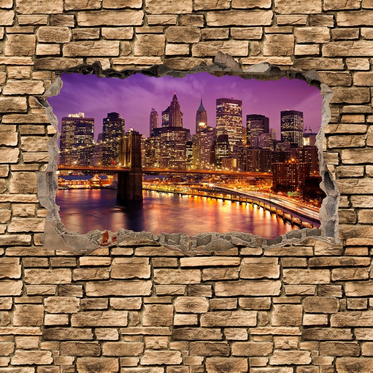 Beistelltisch 3D New York bei Nacht - Steinmauer M0648 entdecken - Bild 2 Beistelltisch 3D New York bei Nacht - Steinmauer M0648 entdecken - Bild 2