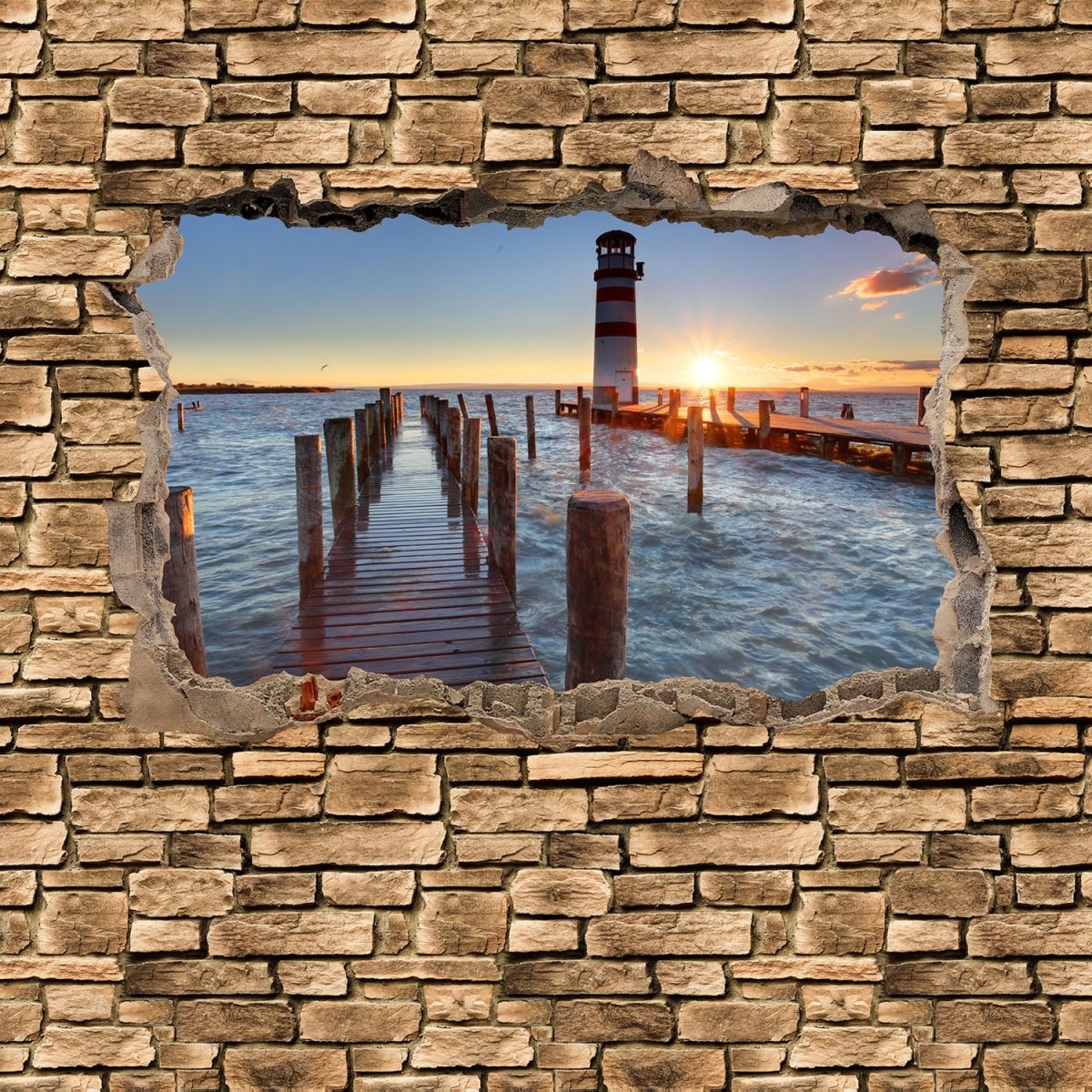 Beistelltisch 3D Leuchtturm mit Pier - Steinmauer M0651 entdecken - Bild 2 Beistelltisch 3D Leuchtturm mit Pier - Steinmauer M0651 entdecken - Bild 2