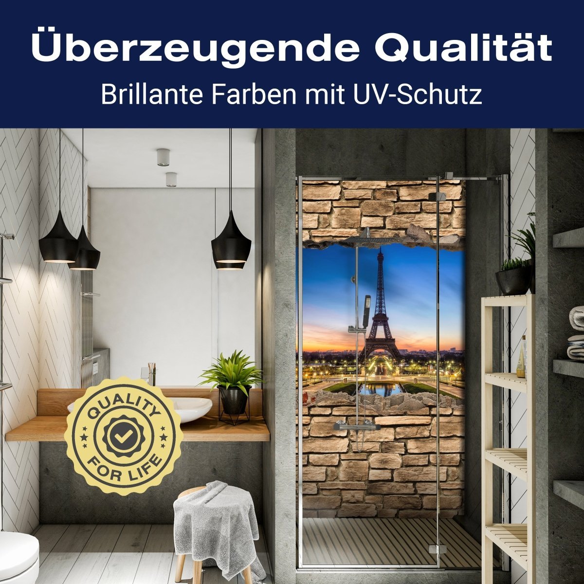 Duschwand 3D Eiffelturm bei Nacht Frankreich - Steinmauer M0652 entdecken - Bild 2 Duschwand 3D Eiffelturm bei Nacht Frankreich - Steinmauer M0652 entdecken - Bild 2