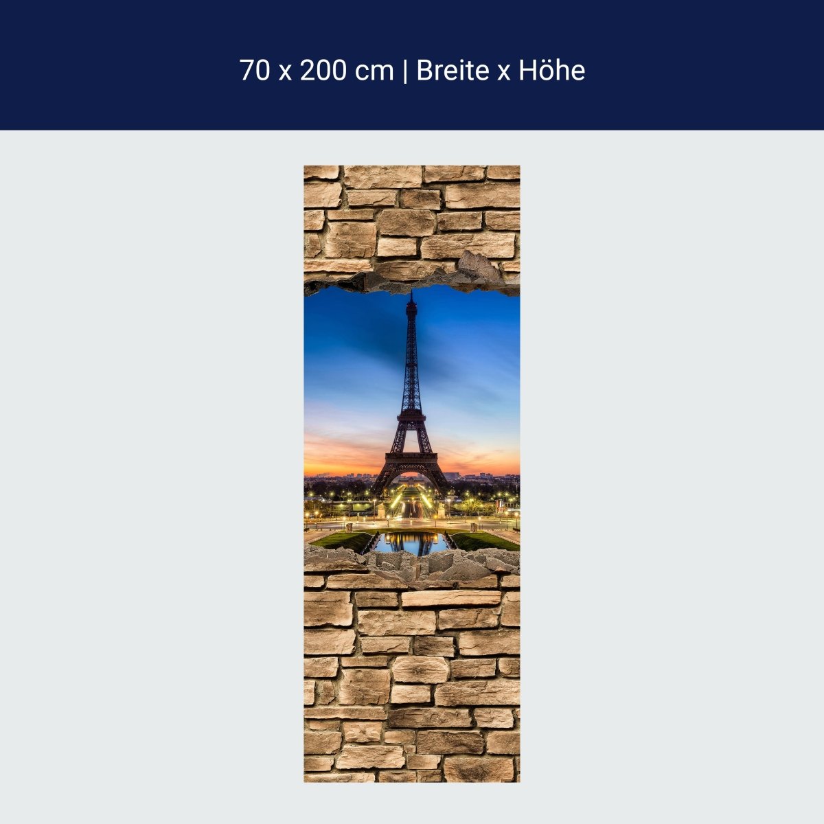 Duschwand 3D Eiffelturm bei Nacht Frankreich - Steinmauer M0652
