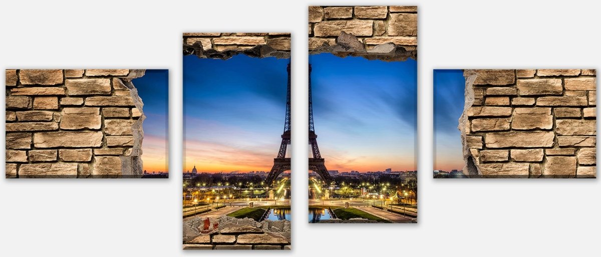 Leinwandbild Mehrteiler 3D Eiffelturm bei Nacht Frankreich - Steinmauer M0652 Leinwandbild Mehrteiler 3D Eiffelturm bei Nacht Frankreich - Steinmauer M0652