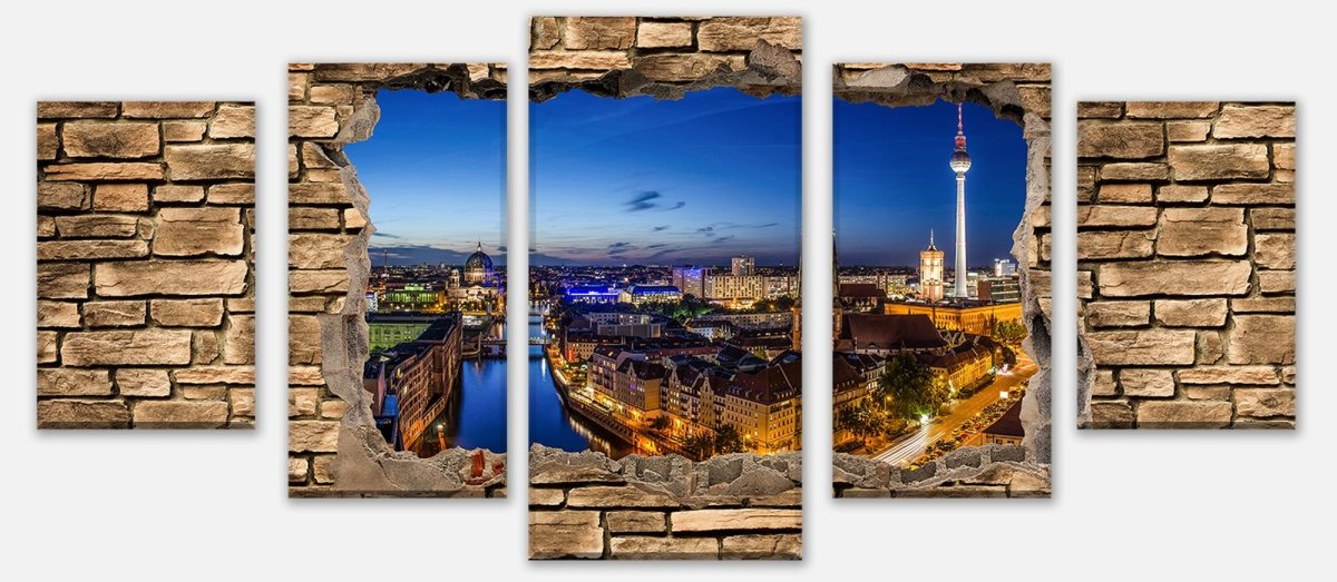 Leinwandbild Mehrteiler 3D Berlin bei Nacht - Steinmauer M0654 entdecken - Bild 1 Leinwandbild Mehrteiler 3D Berlin bei Nacht - Steinmauer M0654 entdecken - Bild 1