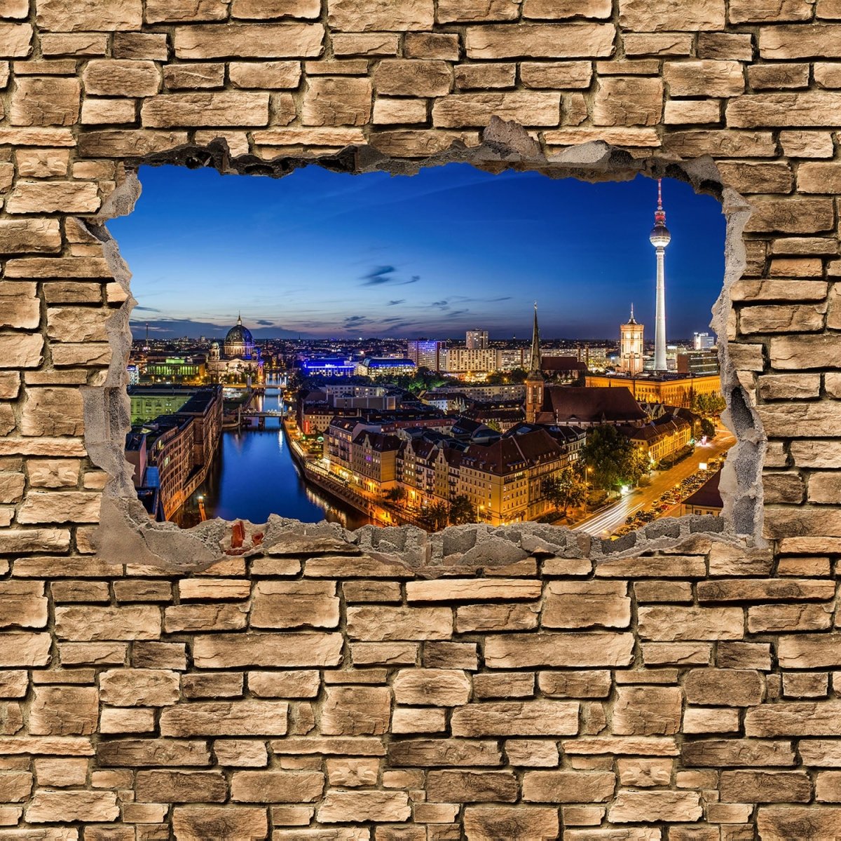 Beistelltisch 3D Berlin bei Nacht - Steinmauer M0654 entdecken - Bild 2