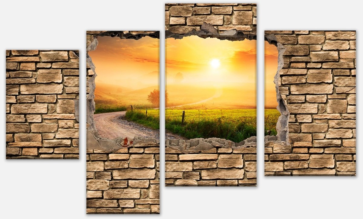 Leinwandbild Mehrteiler 3D Weg im Morgendunst - Steinmauer M0660 Leinwandbild Mehrteiler 3D Weg im Morgendunst - Steinmauer M0660