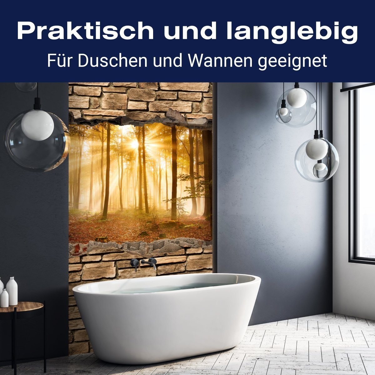 Duschwand 3D Wald am Morgen - Steinmauer M0661 entdecken - Bild 3 Duschwand 3D Wald am Morgen - Steinmauer M0661 entdecken - Bild 3