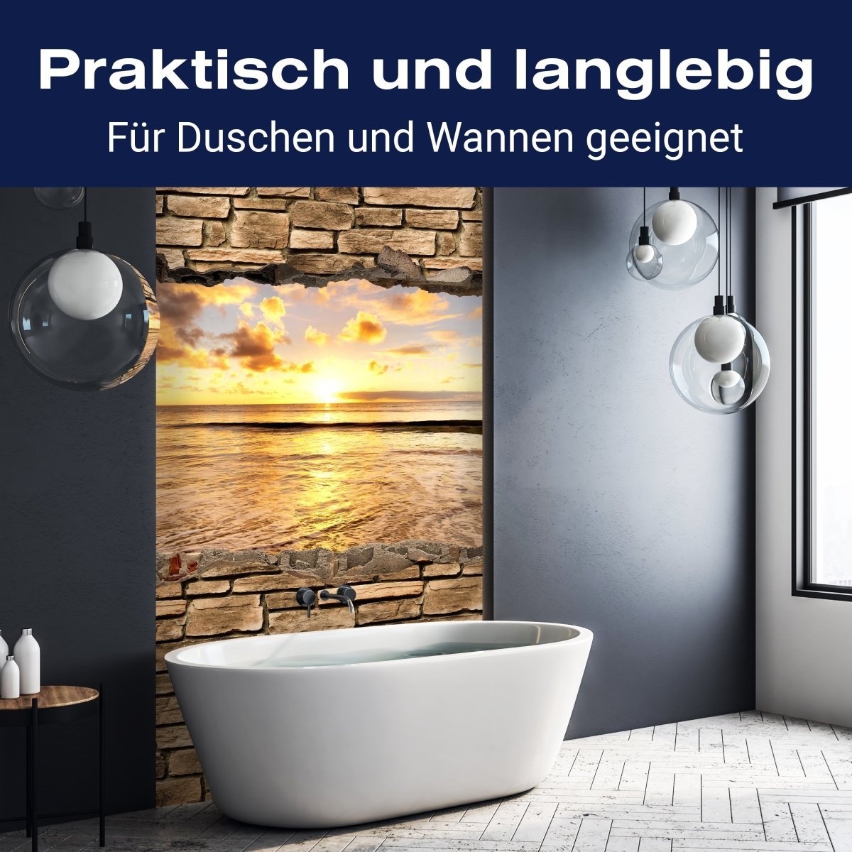 Duschwand 3D Sonnenuntergang am Meer - Steinmauer M0662 entdecken - Bild 3 Duschwand 3D Sonnenuntergang am Meer - Steinmauer M0662 entdecken - Bild 3
