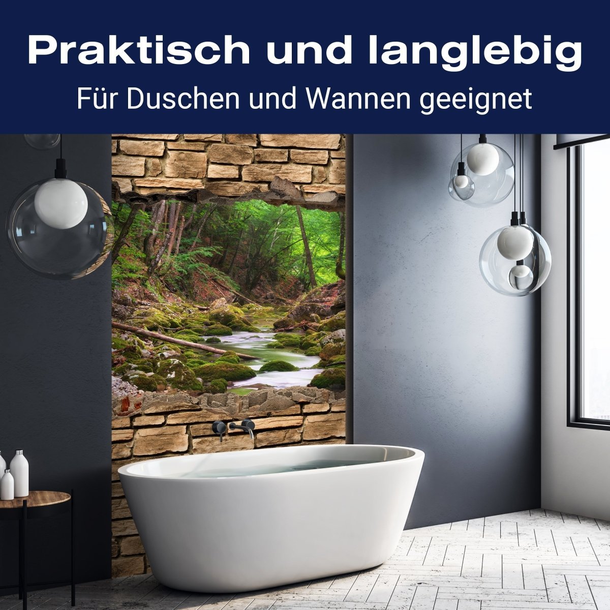 Duschwand 3D Fluss im Wald - Steinmauer M0664 entdecken - Bild 3 Duschwand 3D Fluss im Wald - Steinmauer M0664 entdecken - Bild 3
