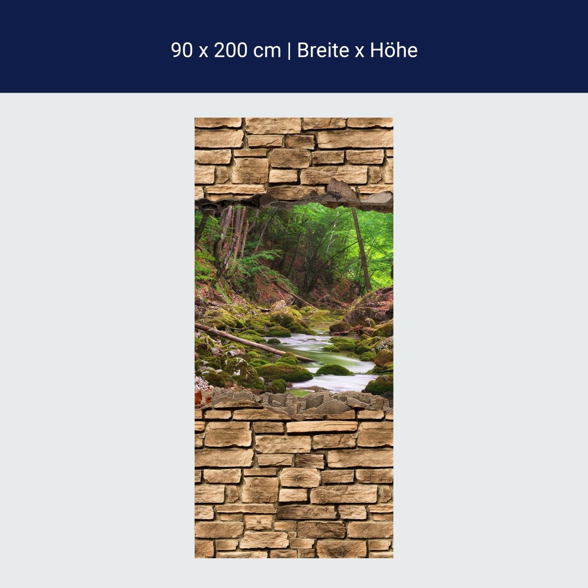 Duschwand 3D Fluss im Wald - Steinmauer M0664 Duschwand 3D Fluss im Wald - Steinmauer M0664
