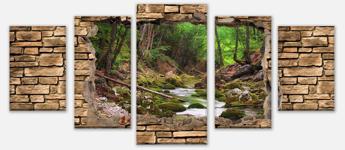 Leinwandbild Mehrteiler 3D Fluss im Wald - Steinmauer M0664 entdecken - Bild 1 Leinwandbild Mehrteiler 3D Fluss im Wald - Steinmauer M0664 entdecken - Bild 1