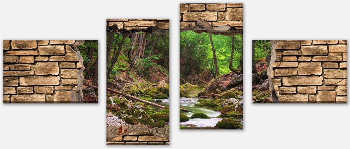 Leinwandbild Mehrteiler 3D Fluss im Wald - Steinmauer M0664 Leinwandbild Mehrteiler 3D Fluss im Wald - Steinmauer M0664