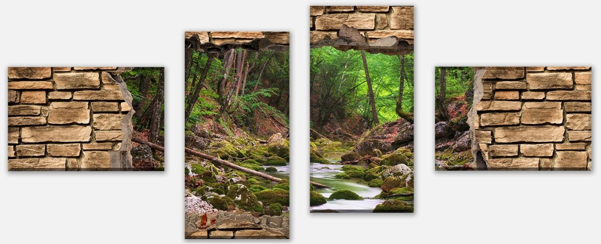 Leinwandbild Mehrteiler 3D Fluss im Wald - Steinmauer M0664 Leinwandbild Mehrteiler 3D Fluss im Wald - Steinmauer M0664