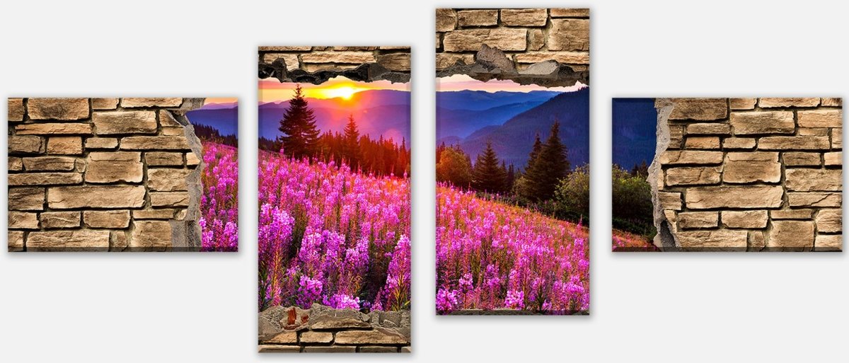 Leinwandbild Mehrteiler 3D Herbst in den Bergen - Steinmauer M0666 Leinwandbild Mehrteiler 3D Herbst in den Bergen - Steinmauer M0666