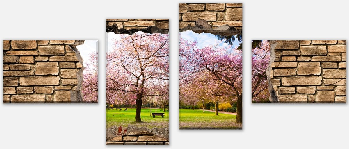 Leinwandbild Mehrteiler 3D Sakura Blumen blühen - Steinmauer M0667 Leinwandbild Mehrteiler 3D Sakura Blumen blühen - Steinmauer M0667