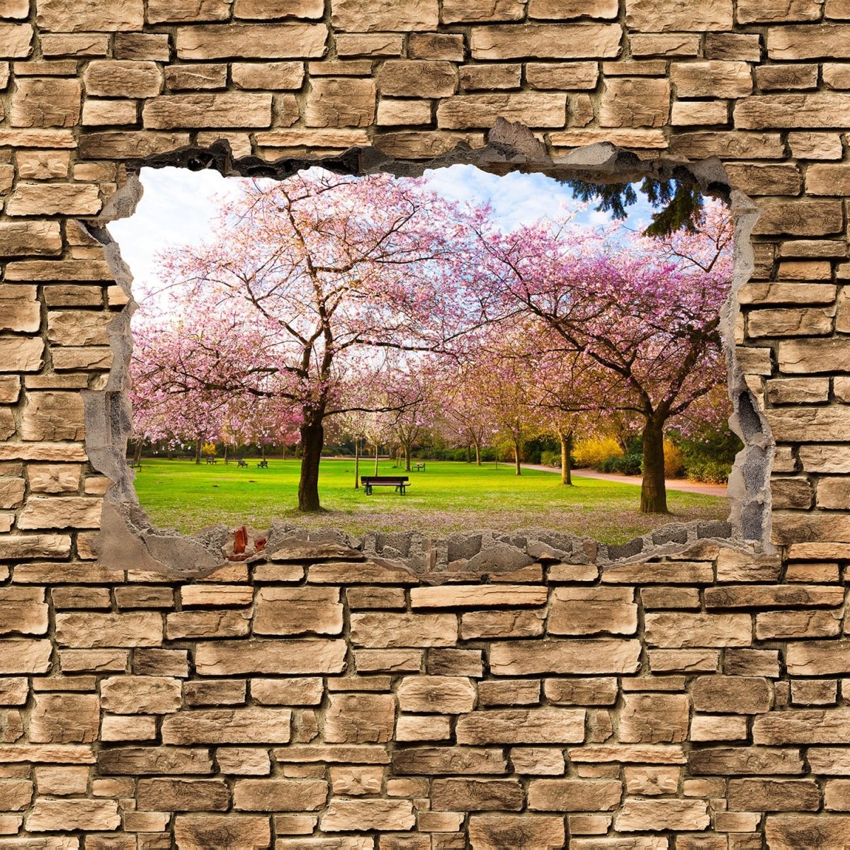 Beistelltisch 3D Sakura Blumen blühen - Steinmauer M0667 entdecken - Bild 2 Beistelltisch 3D Sakura Blumen blühen - Steinmauer M0667 entdecken - Bild 2