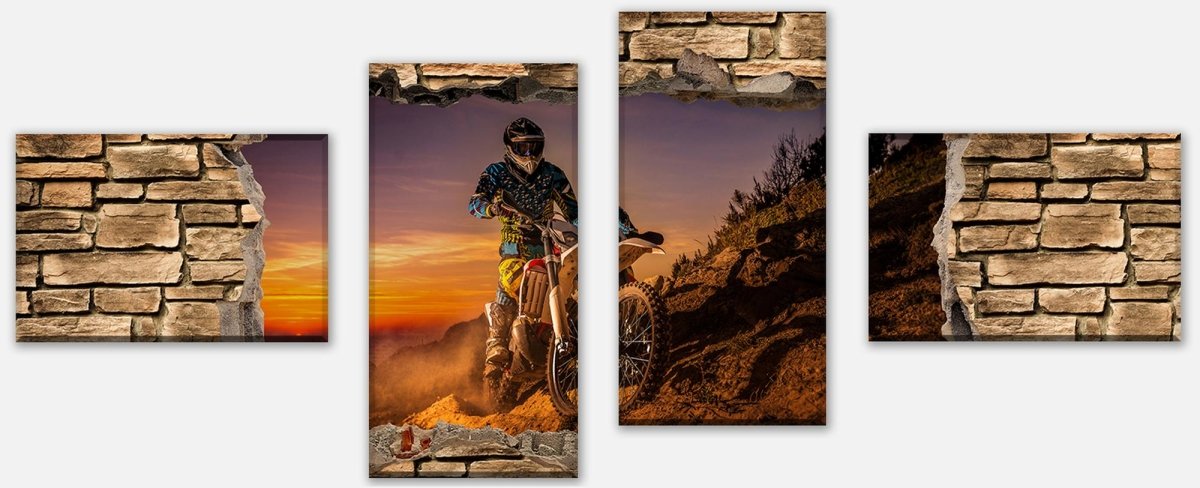 Leinwandbild Mehrteiler 3D Extreme Biker- Steinmauer M0668 Leinwandbild Mehrteiler 3D Extreme Biker- Steinmauer M0668