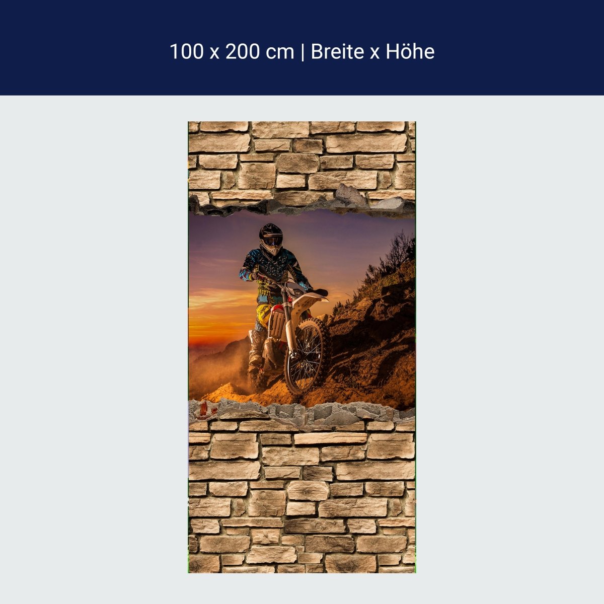 Türtapete 3D Extreme Biker- Steinmauer M0668