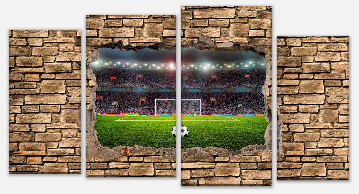 Leinwandbild Mehrteiler 3D Fußballfeld - Steinmauer M0669 Leinwandbild Mehrteiler 3D Fußballfeld - Steinmauer M0669