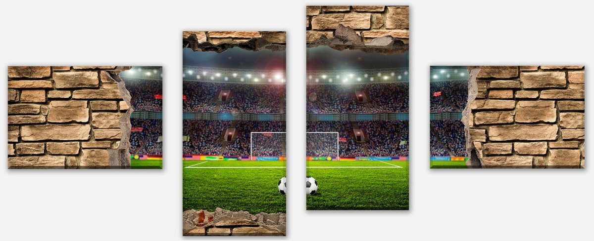 Leinwandbild Mehrteiler 3D Fußballfeld - Steinmauer M0669 Leinwandbild Mehrteiler 3D Fußballfeld - Steinmauer M0669