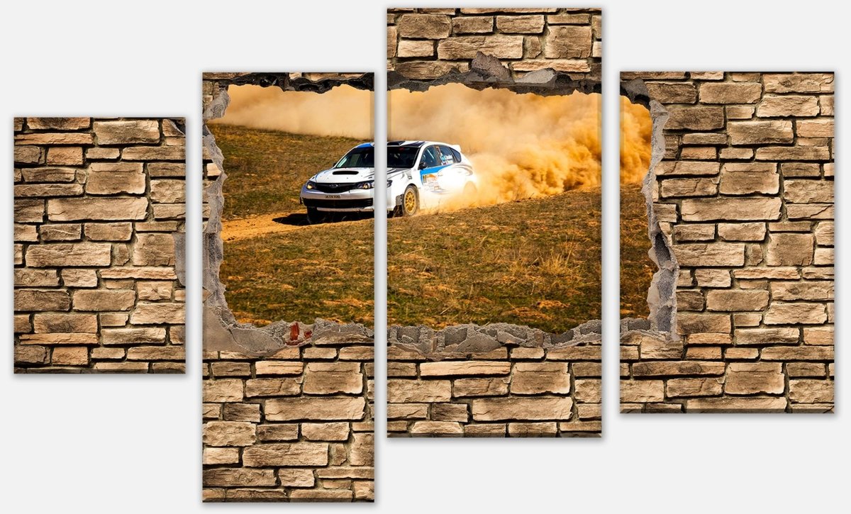 Leinwandbild Mehrteiler 3D Rallye Auto - Steinmauer M0670 Leinwandbild Mehrteiler 3D Rallye Auto - Steinmauer M0670