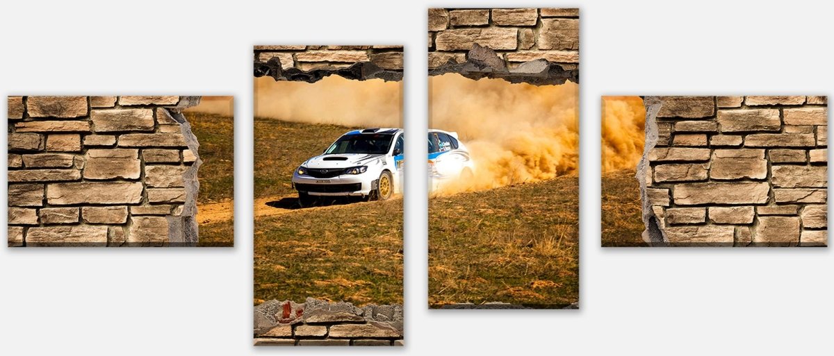 Leinwandbild Mehrteiler 3D Rallye Auto - Steinmauer M0670 Leinwandbild Mehrteiler 3D Rallye Auto - Steinmauer M0670