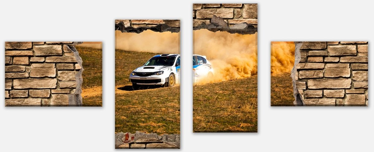 Leinwandbild Mehrteiler 3D Rallye Auto - Steinmauer M0670 Leinwandbild Mehrteiler 3D Rallye Auto - Steinmauer M0670