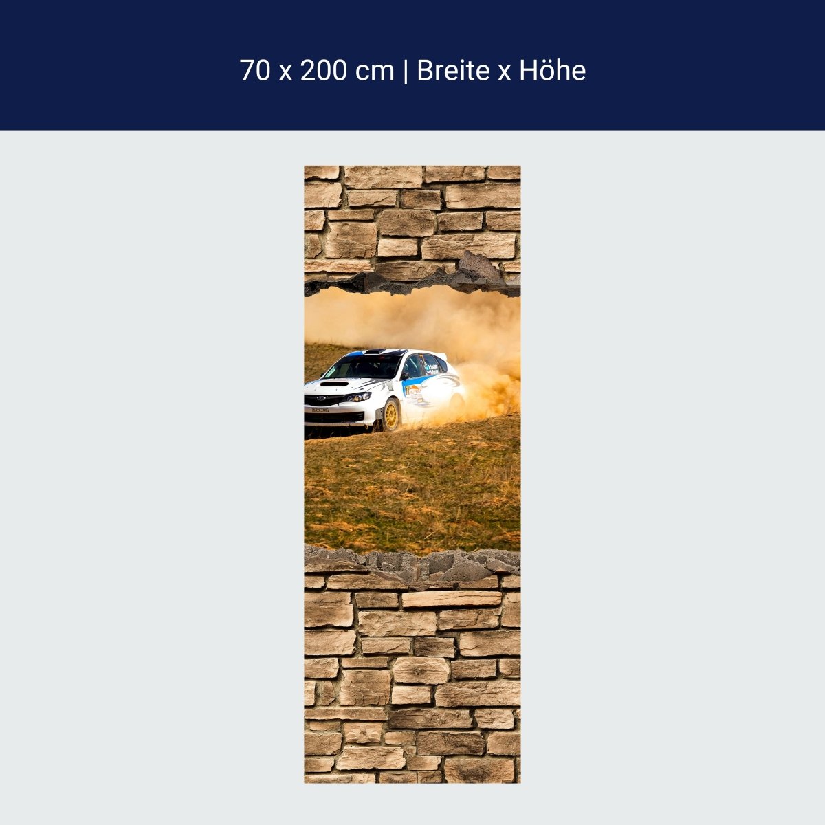 Türtapete 3D Rallye Auto - Steinmauer M0670