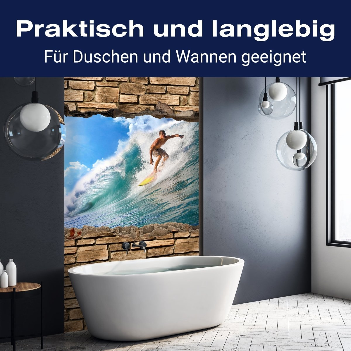Duschwand 3D Surfing - Steinmauer M0672 entdecken - Bild 3 Duschwand 3D Surfing - Steinmauer M0672 entdecken - Bild 3