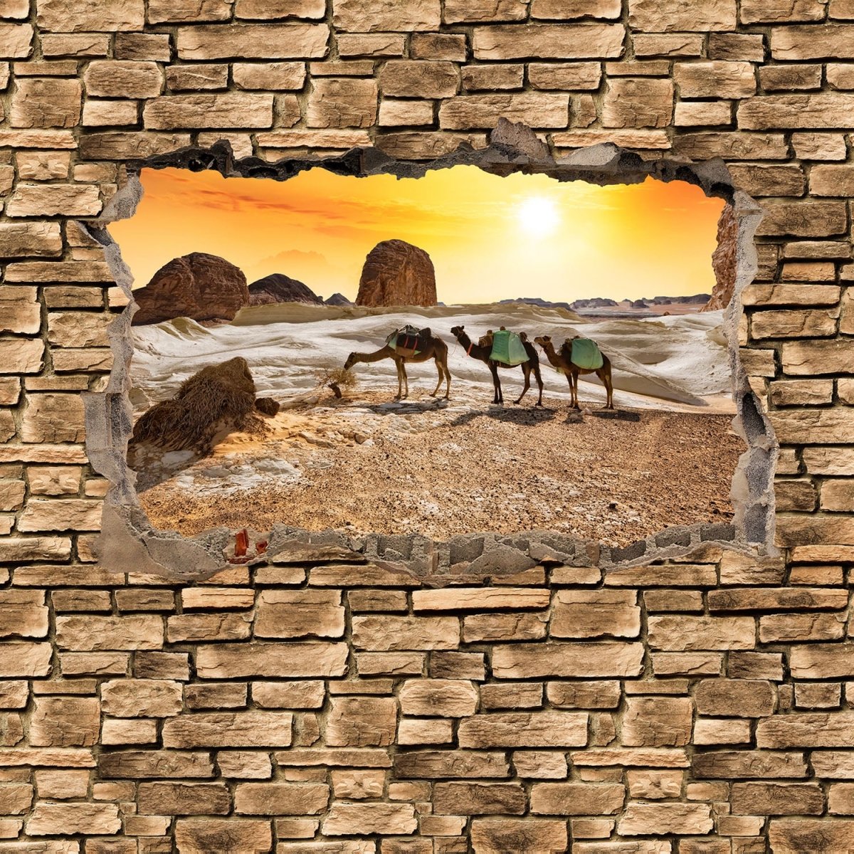 Beistelltisch 3D Kamele in der Wüste - Steinmauer M0673 entdecken - Bild 2 Beistelltisch 3D Kamele in der Wüste - Steinmauer M0673 entdecken - Bild 2