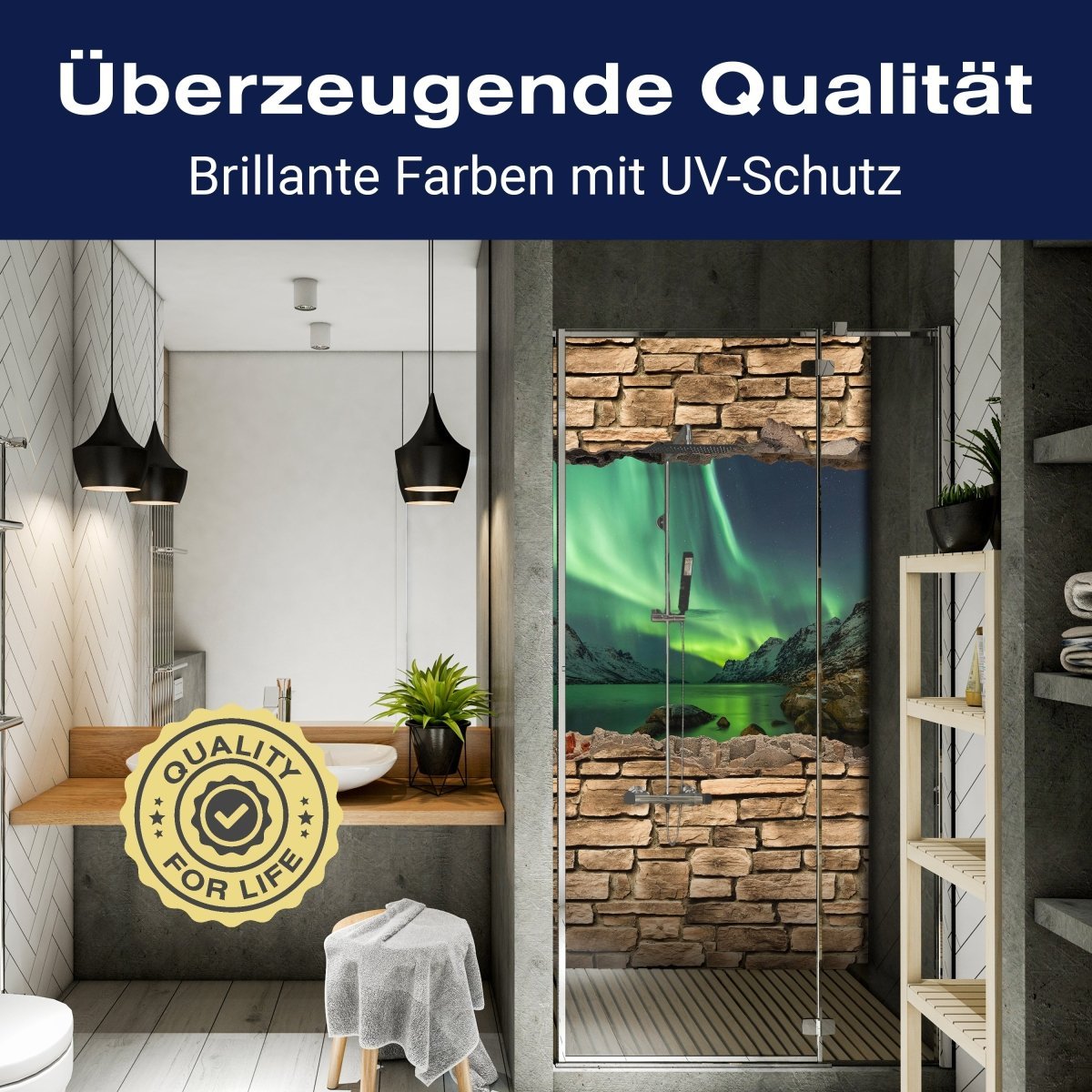 Duschwand 3D Optik - Aurora Borealis Tromsö - Steinmauer M0675 entdecken - Bild 2 Duschwand 3D Optik - Aurora Borealis Tromsö - Steinmauer M0675 entdecken - Bild 2