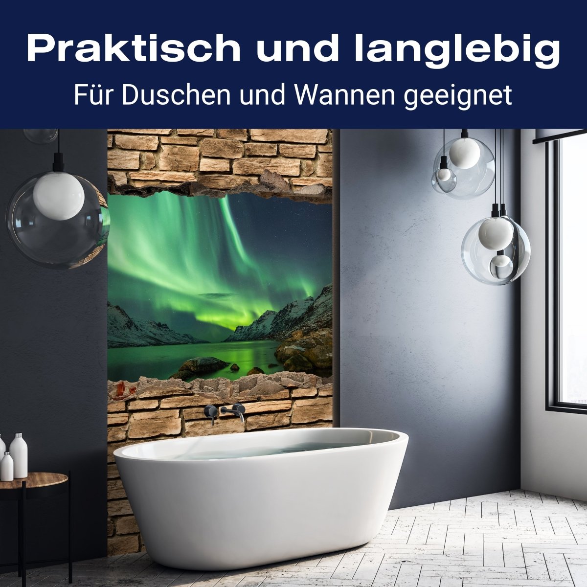 Duschwand 3D Optik - Aurora Borealis Tromsö - Steinmauer M0675 entdecken - Bild 3 Duschwand 3D Optik - Aurora Borealis Tromsö - Steinmauer M0675 entdecken - Bild 3