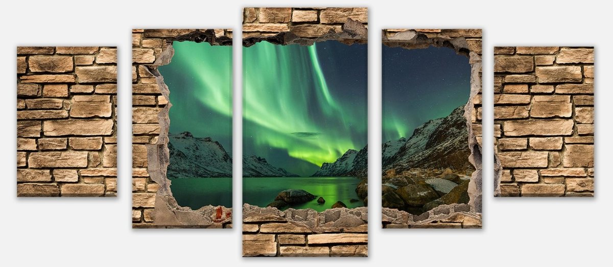 Leinwandbild Mehrteiler 3D Optik - Aurora Borealis Tromsö - Steinmauer M0675 entdecken - Bild 1