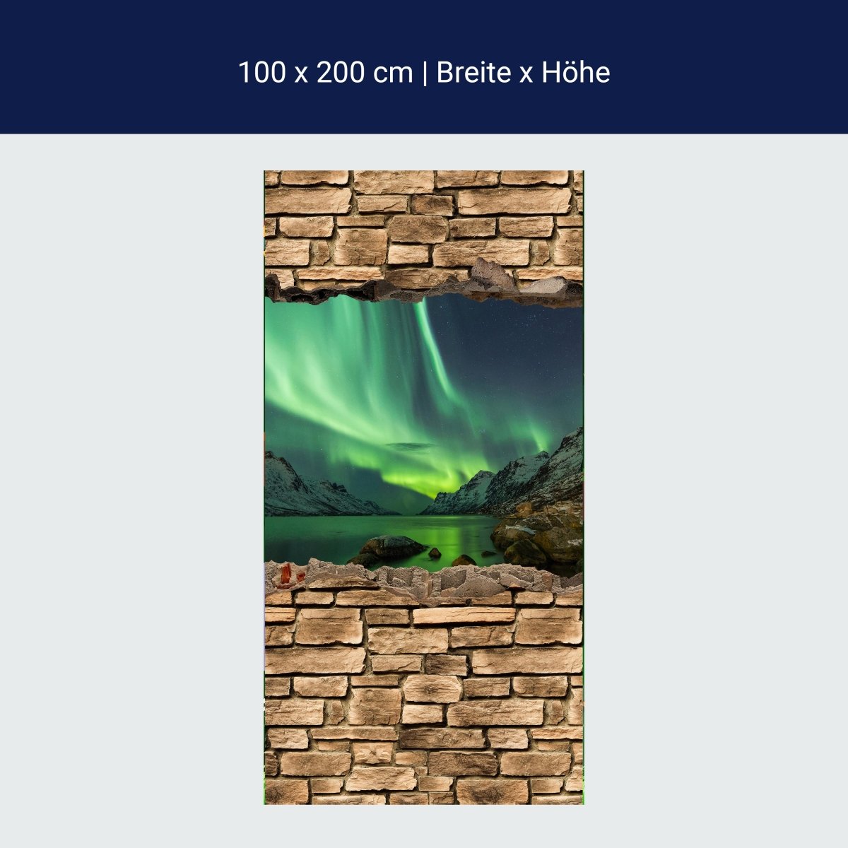 Türtapete 3D Optik - Aurora Borealis Tromsö - Steinmauer M0675