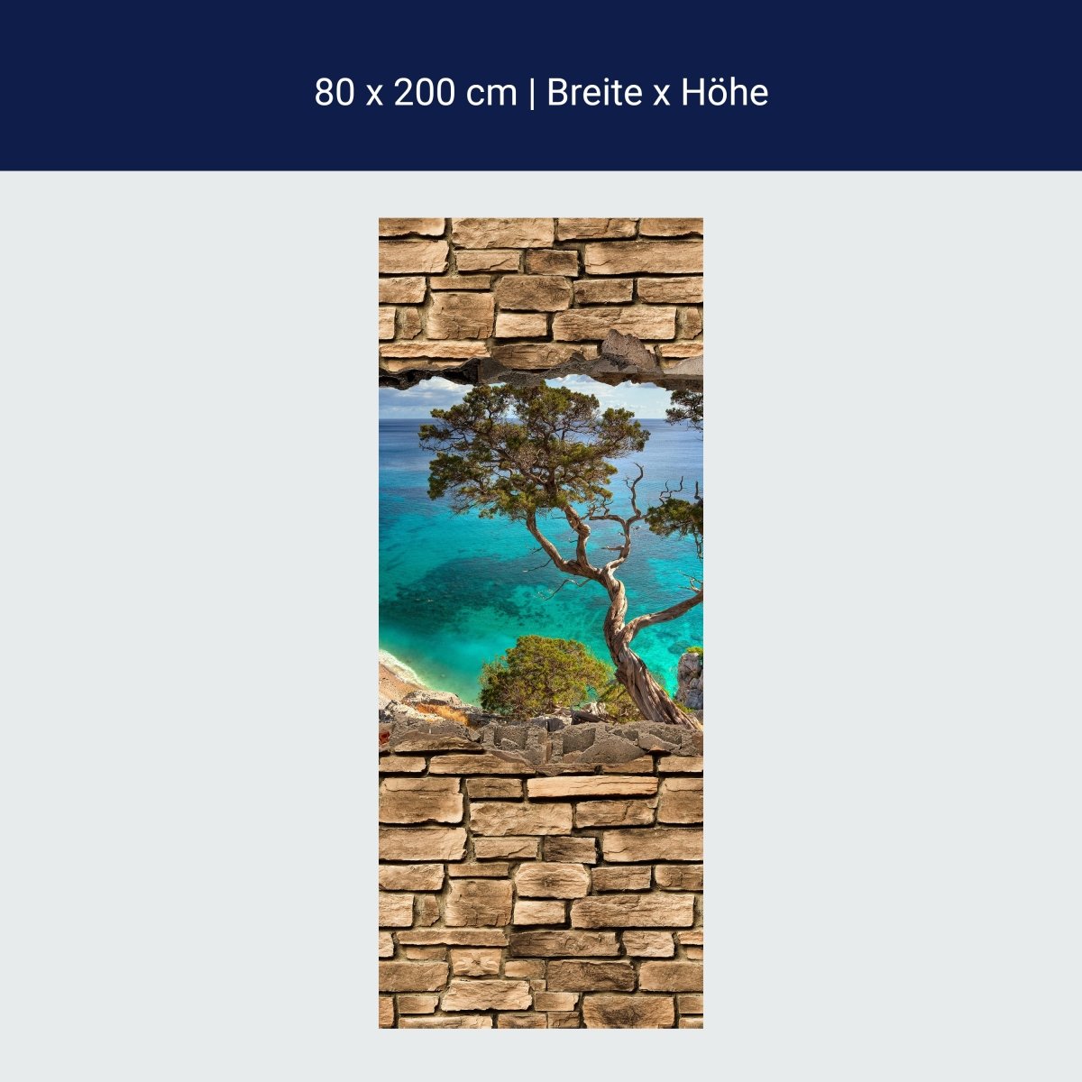 Türtapete 3D Alter Baum auf einer Klippe - Steinmauer M0677