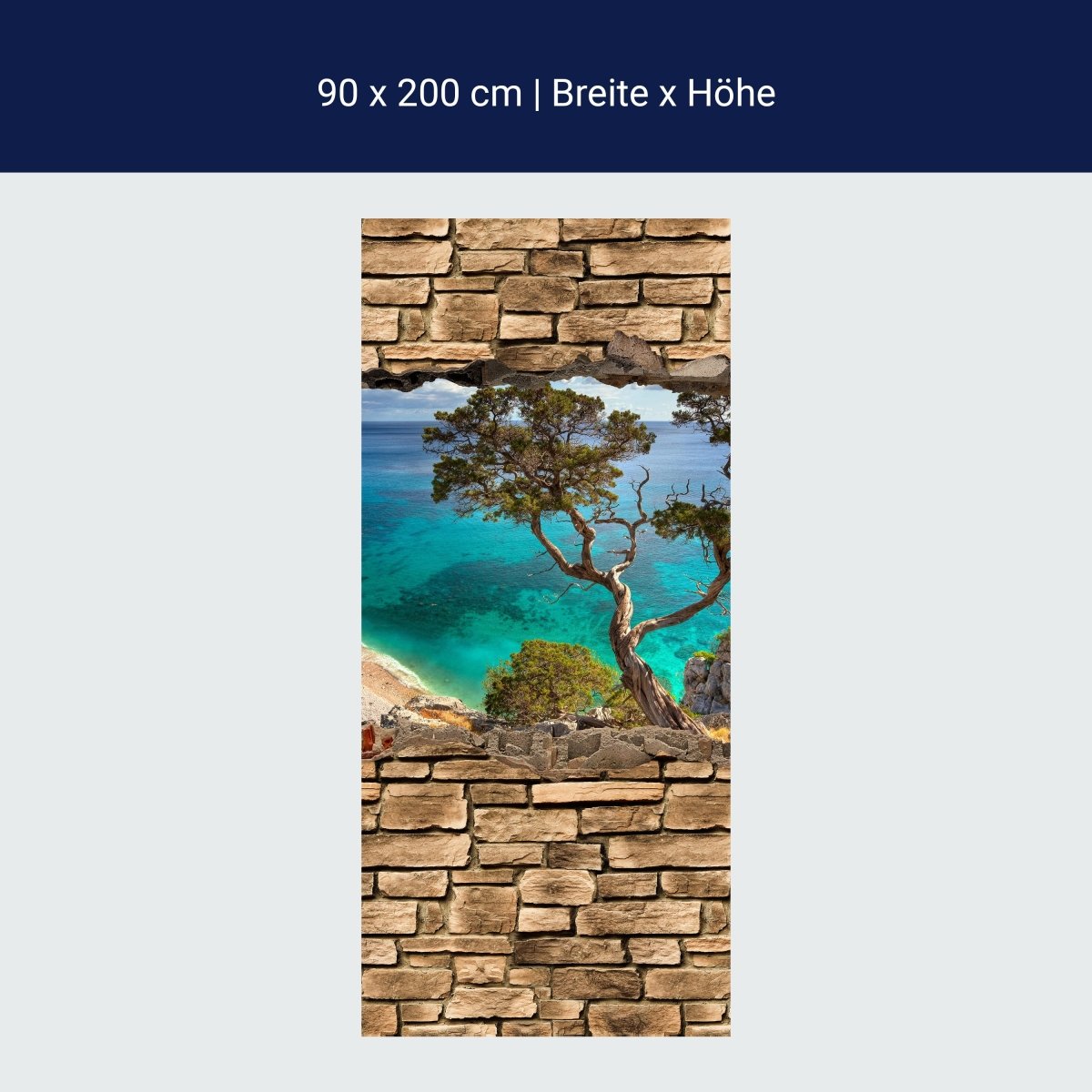 Türtapete 3D Alter Baum auf einer Klippe - Steinmauer M0677