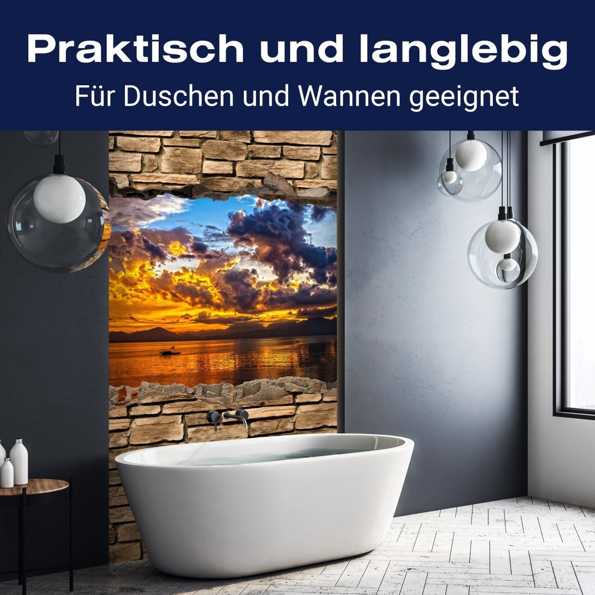 Duschwand 3D Optik - Sonnenuntergang- Steinmauer M0678 entdecken - Bild 3 Duschwand 3D Optik - Sonnenuntergang- Steinmauer M0678 entdecken - Bild 3