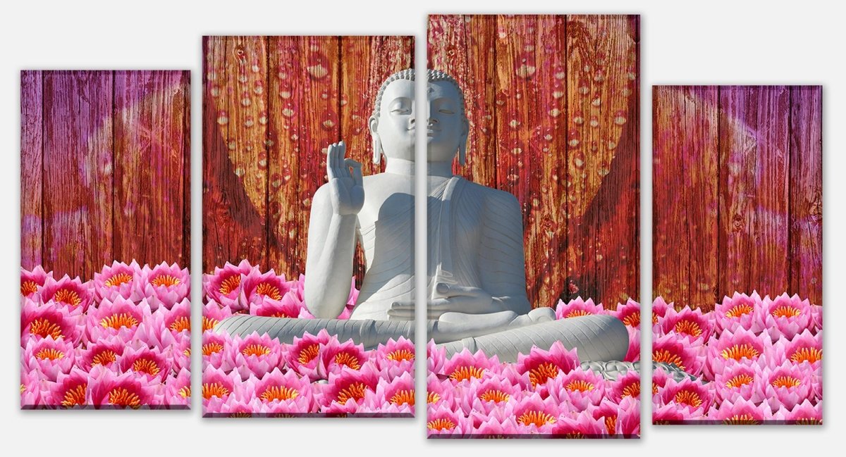 Leinwandbild Mehrteiler Weiß Sitzende Buddha-Statue M0688